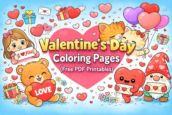 Valentine’s Day Coloring Pages (Free PDF Printables)